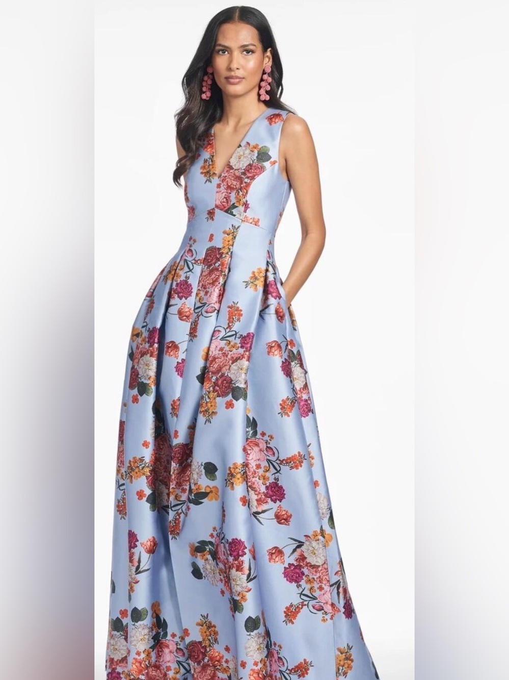 Sachin & Babi Brooke blue floral mikado lined gown, size 10
